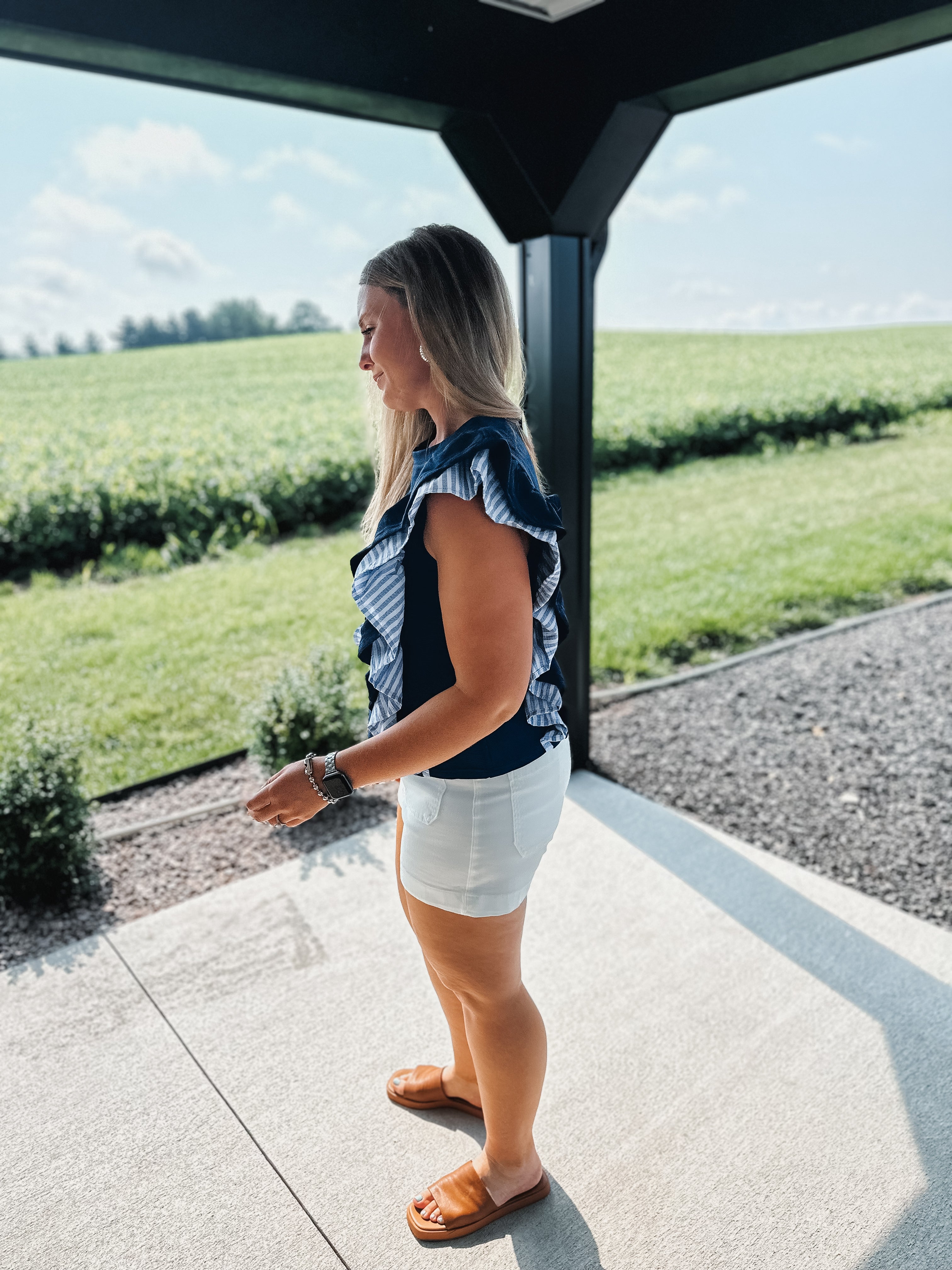 Navy Ruffle Top