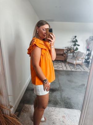 Orange Pleated Blouse