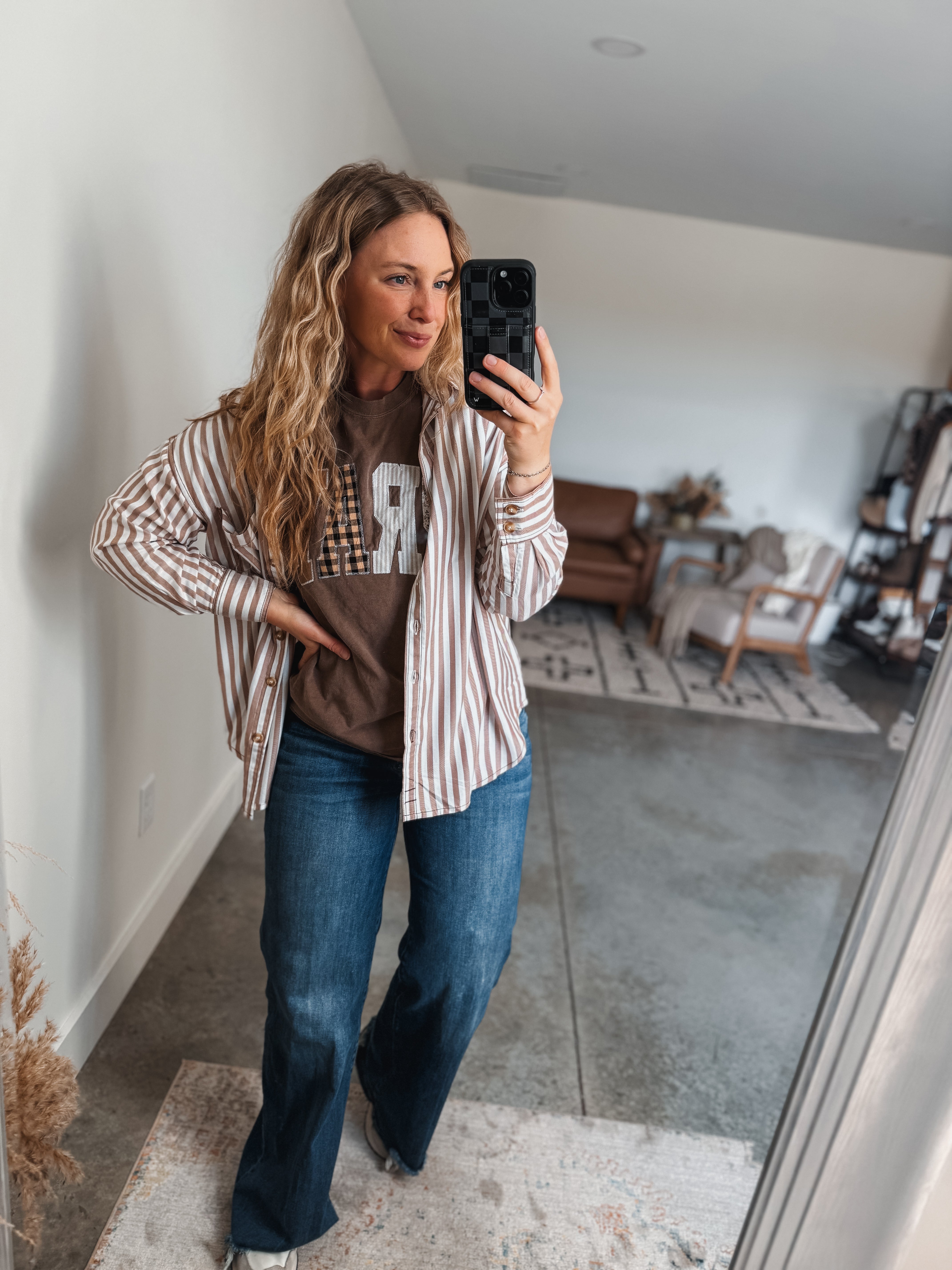 Beige Striped Button Down