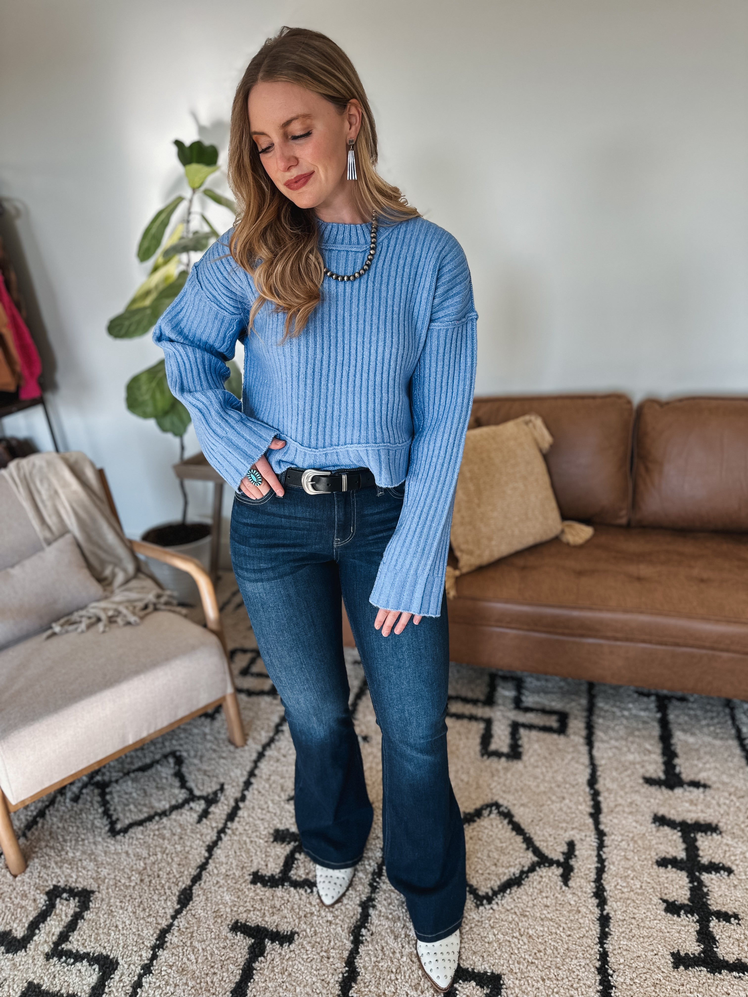 Blue Ribbed Sweater