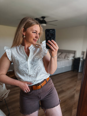 White Ruffle Sleeve Top