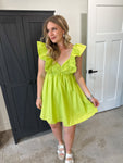 Lime Ruffle Sleeve Dress