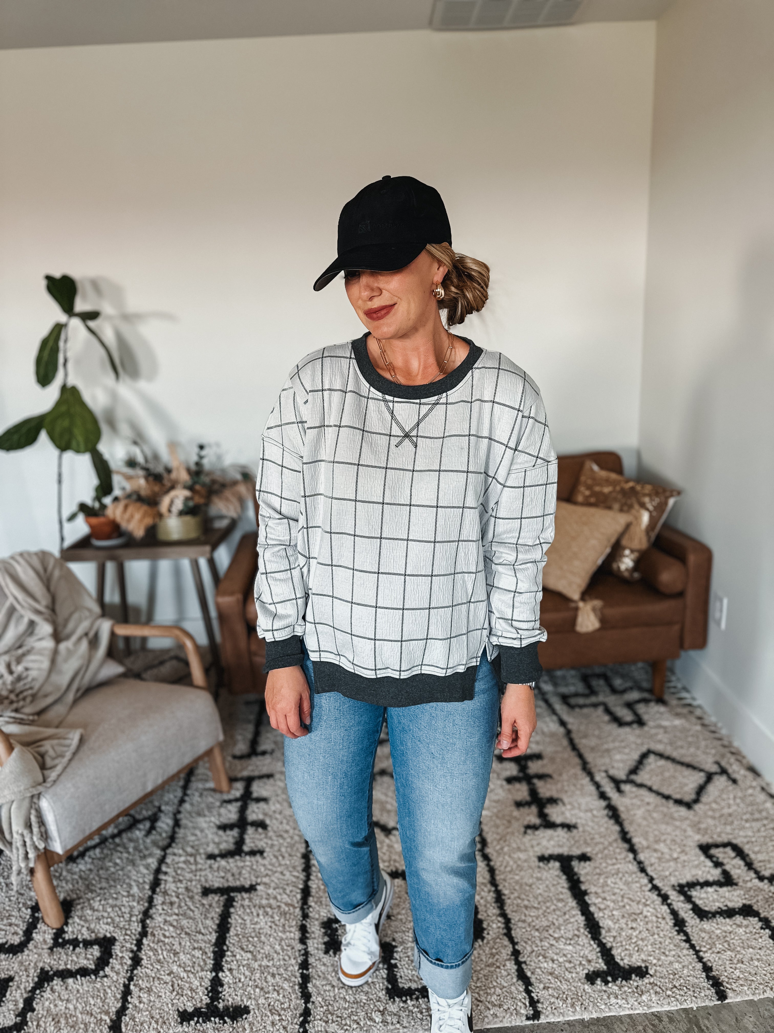 White Grid Pullover