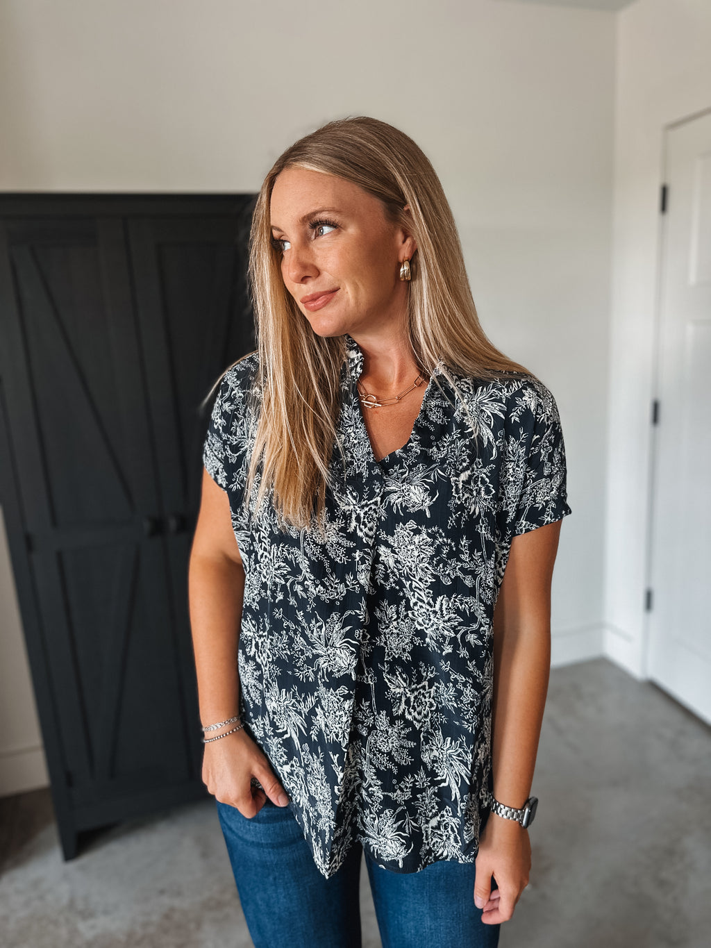 Navy Floral Blouse