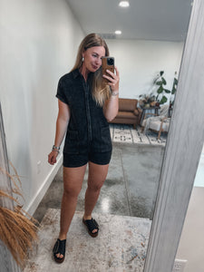 Black Mineral Wash Romper