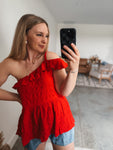 Red One Shoulder Top