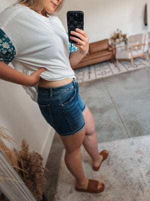 Dark Wash Mid Rise Denim Short