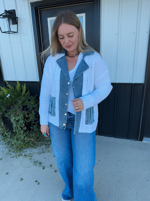 Knit and Denim Cardigan