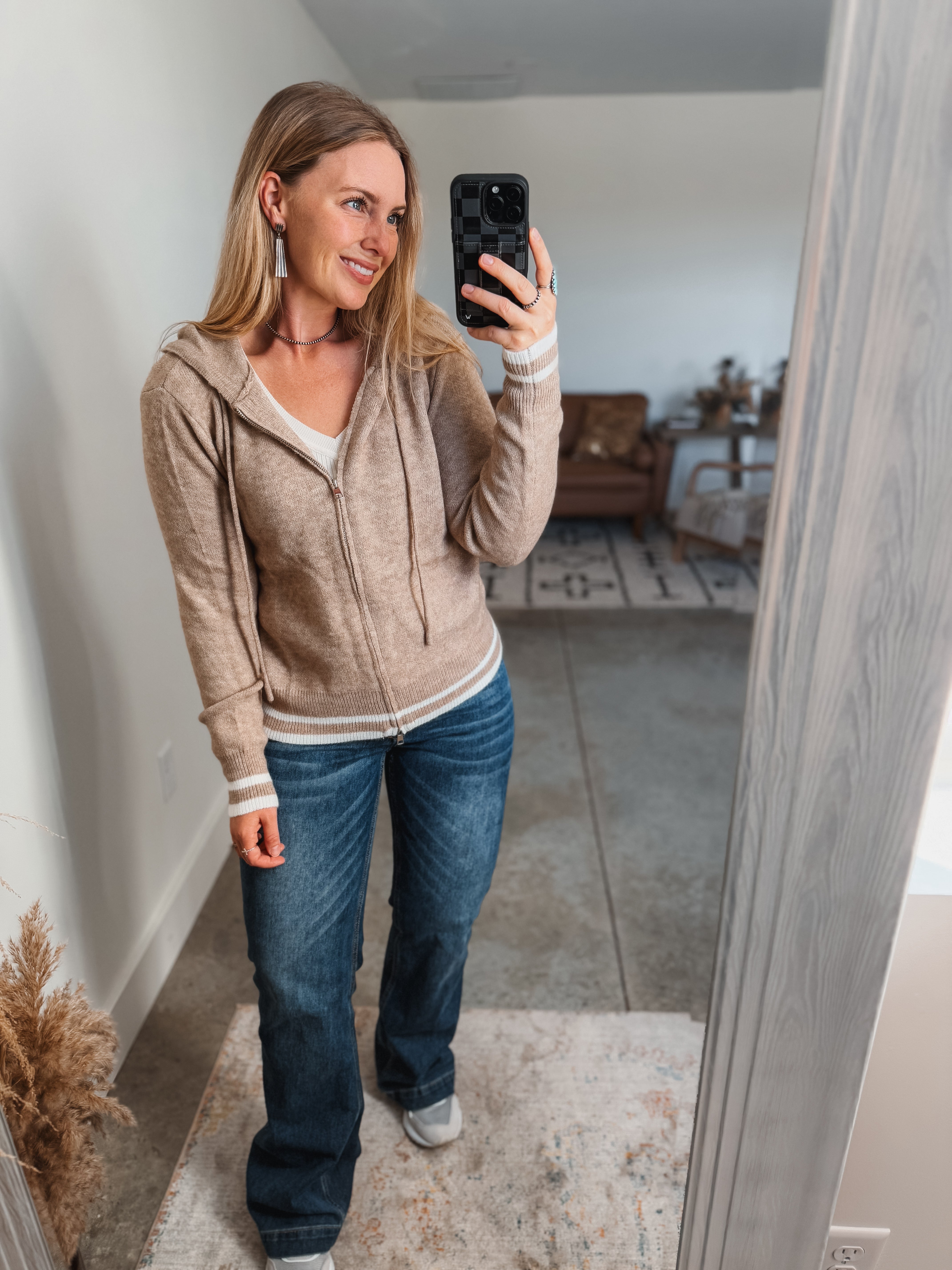 Tan Knit Zip Up Sweater