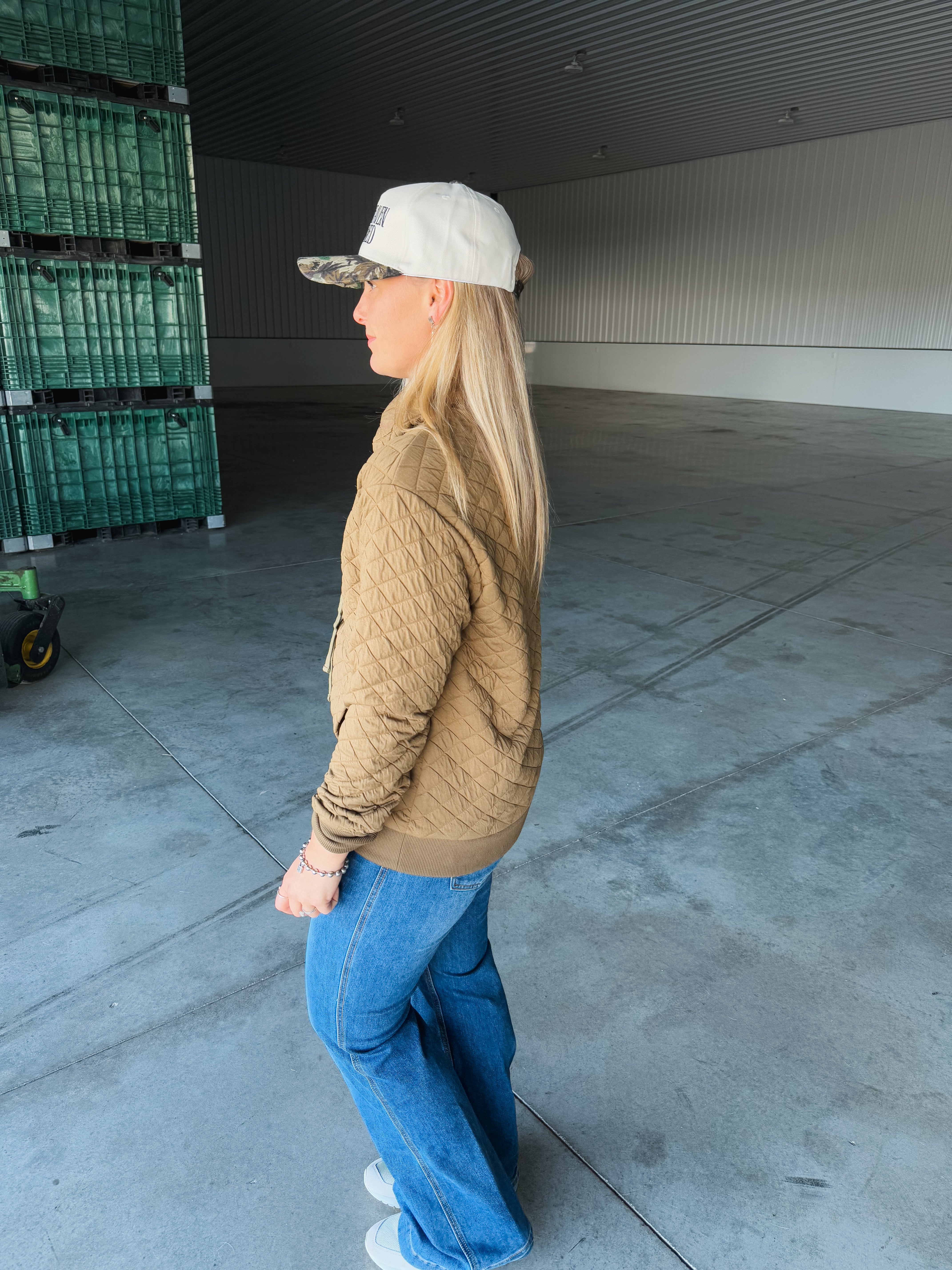 Olive Quilted Pullover