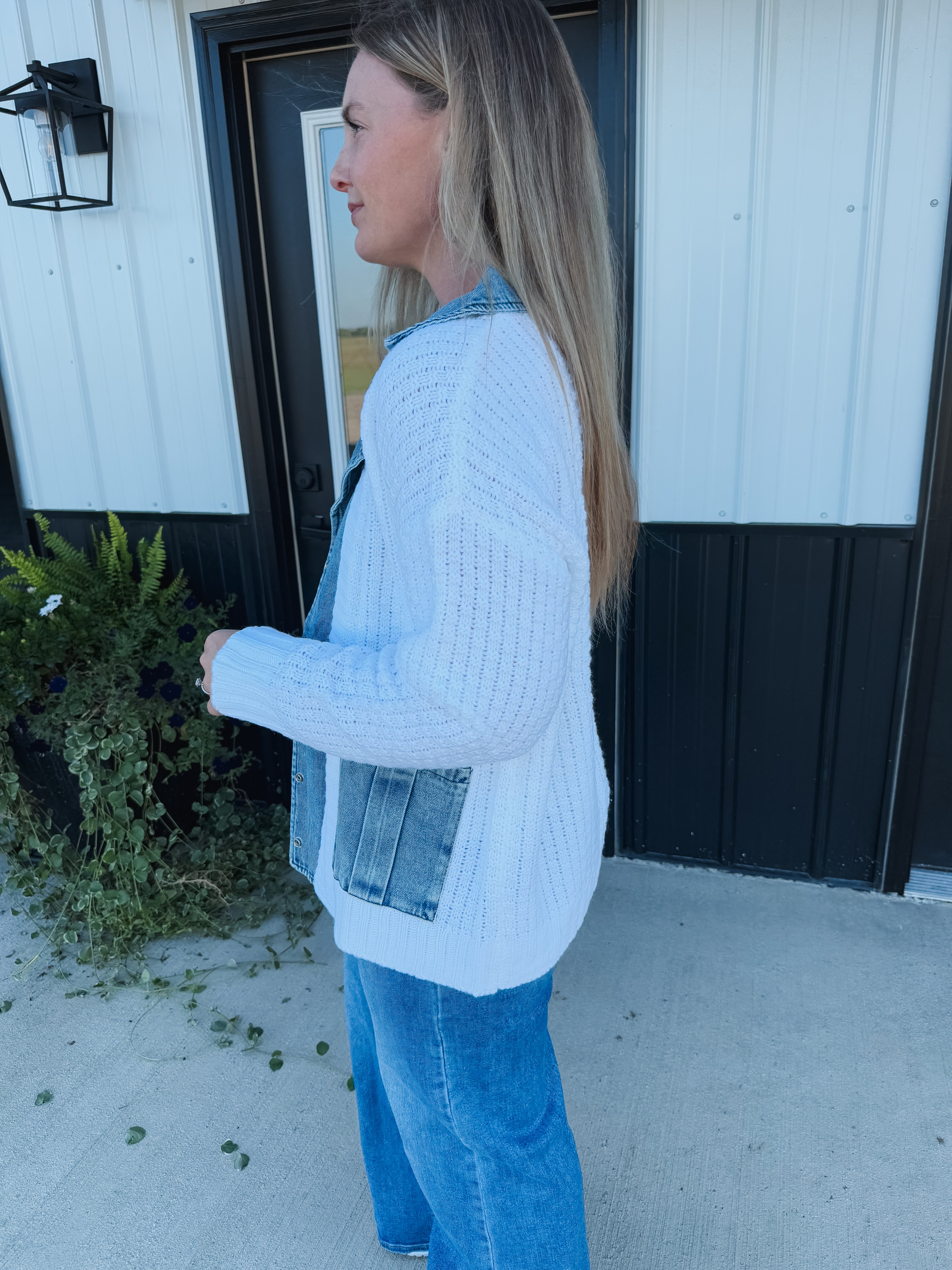 Knit and Denim Cardigan