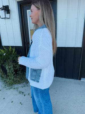 Knit and Denim Cardigan
