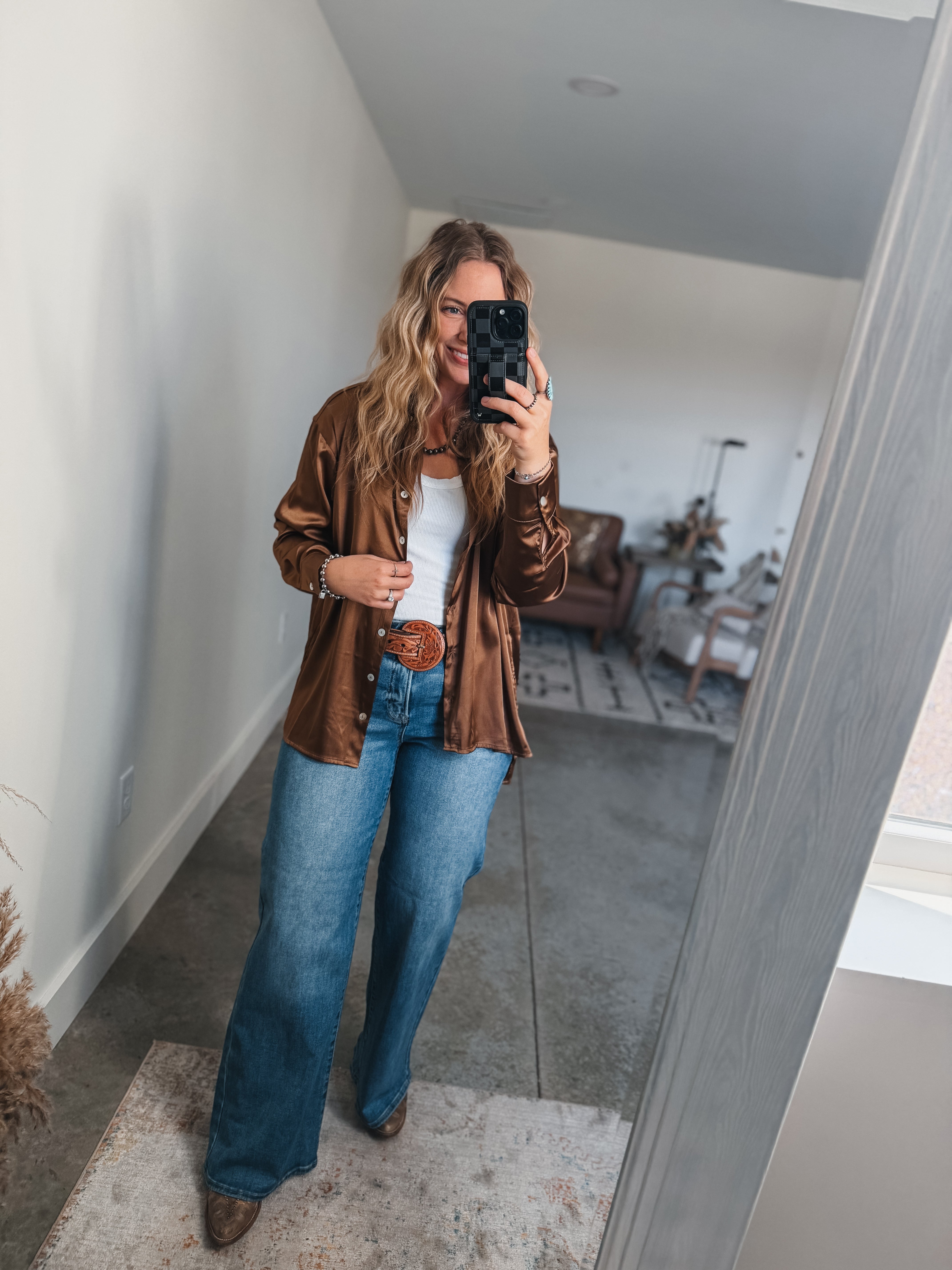 Camel Satin Top