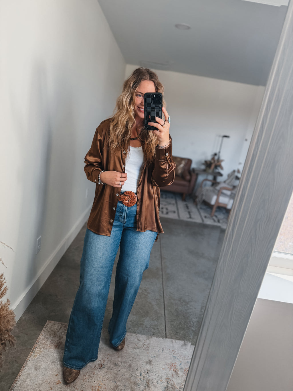 Camel Satin Top