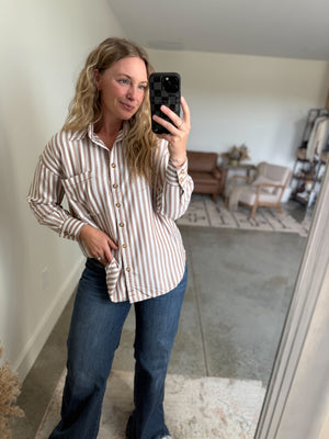 Beige Striped Button Down