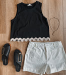 Black Scalloped Hem Top