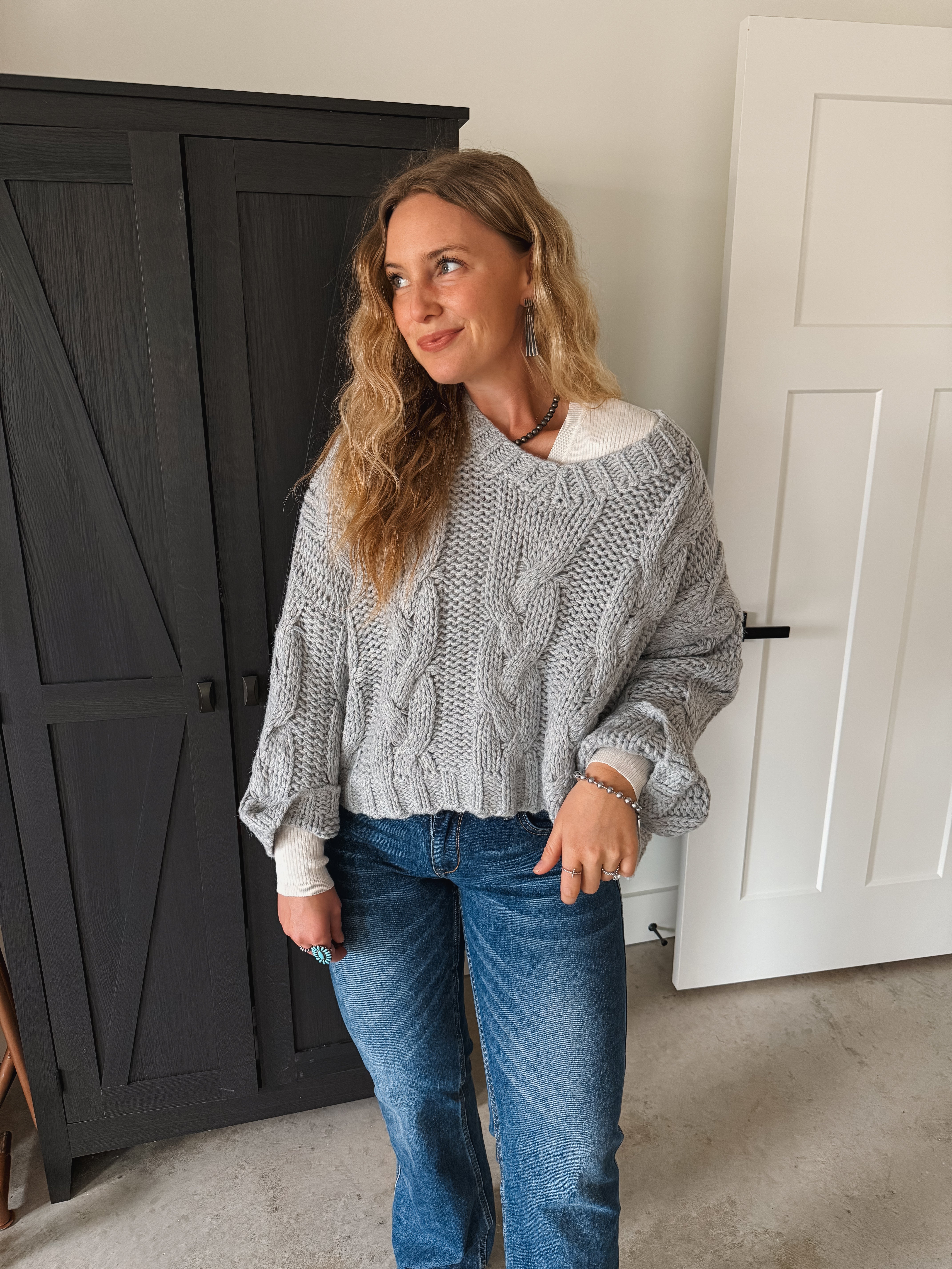 Grey Cable Knit Sweater