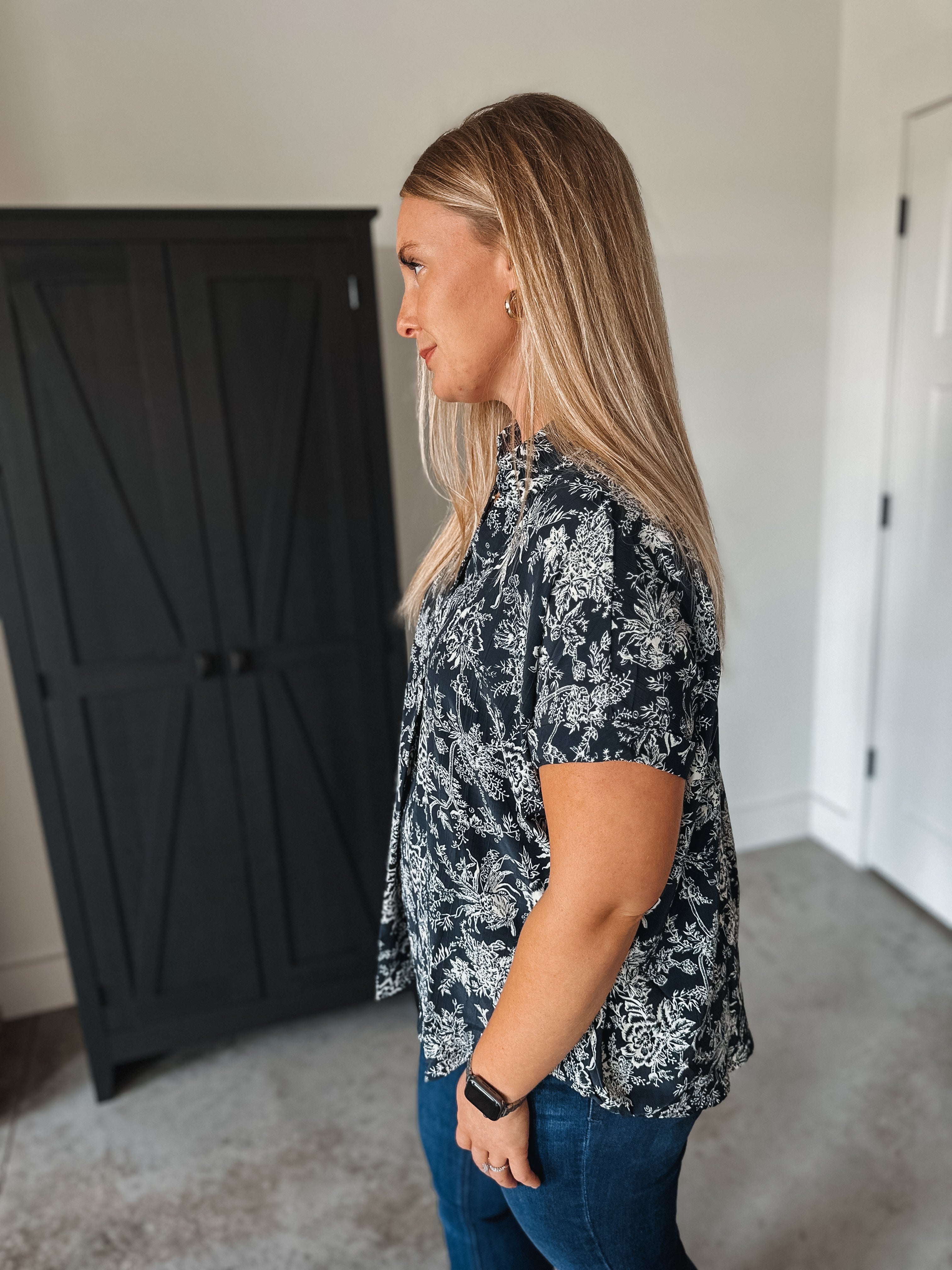 Navy Floral Blouse