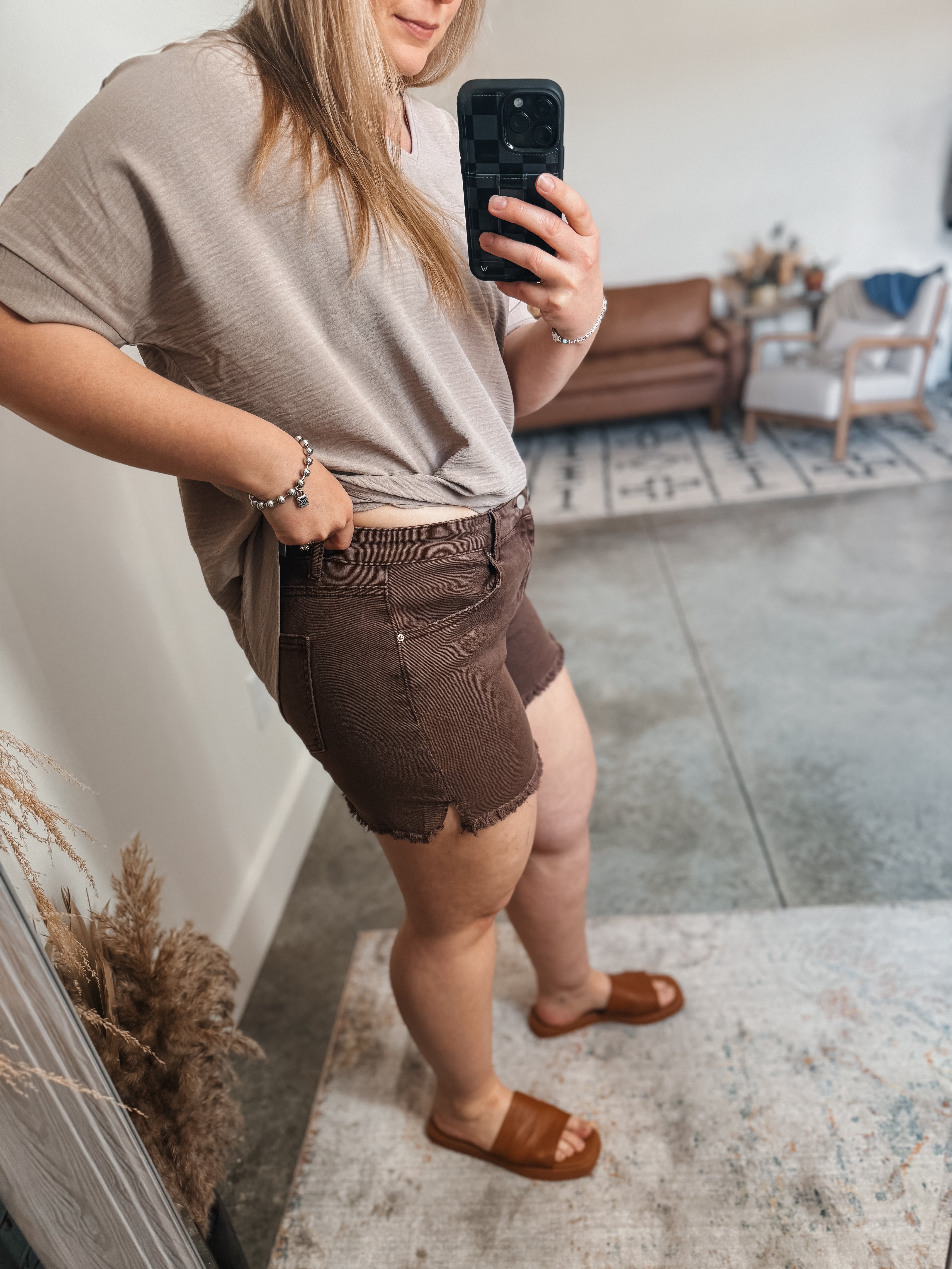 Brown Acid Wash Shorts