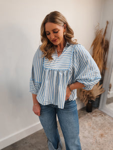 Blue Striped Babydoll Top