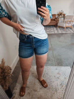 Dark Wash Mid Rise Denim Short