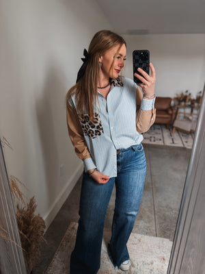 Leopard and Striped Button Down