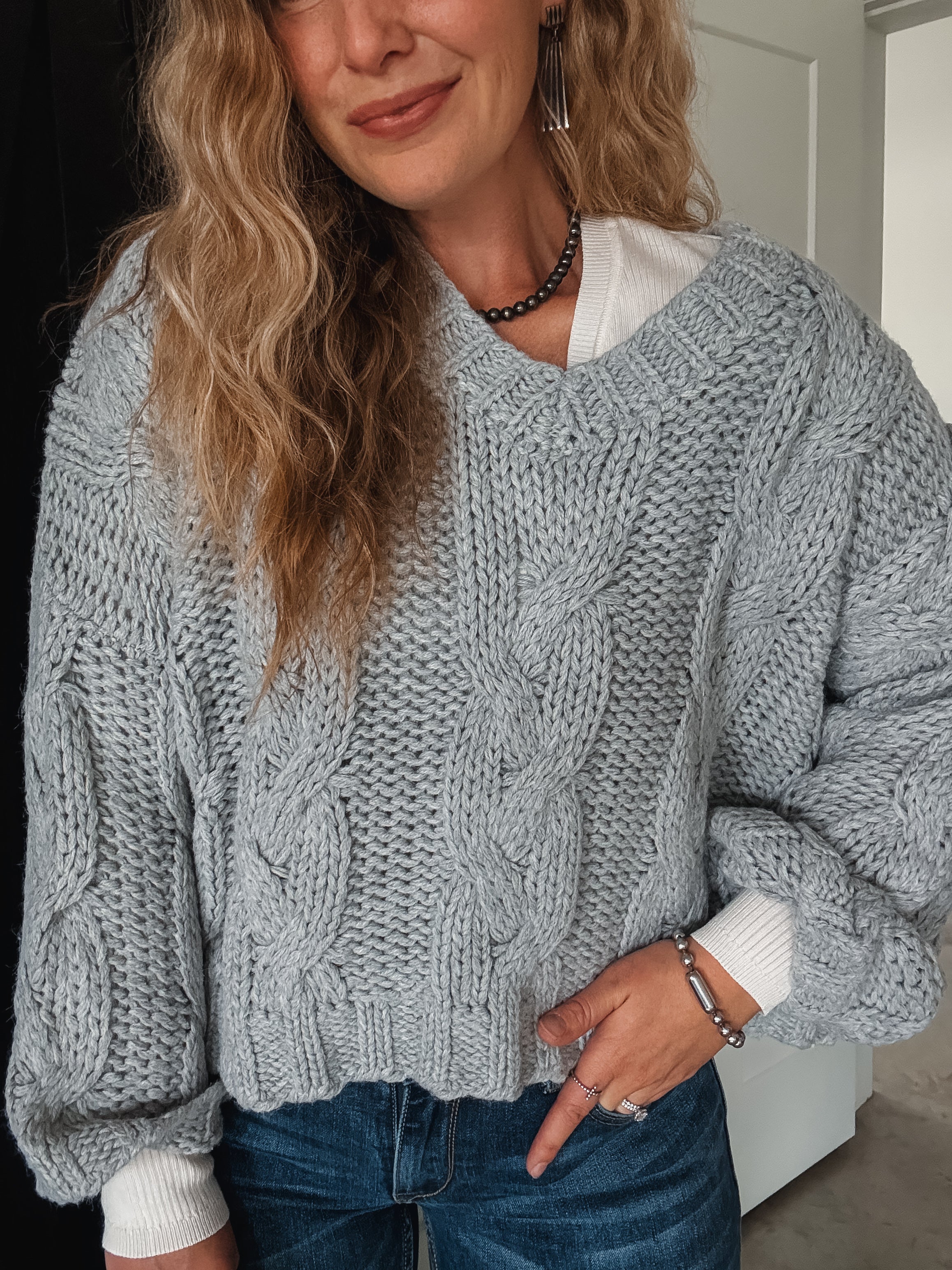 Grey Cable Knit Sweater