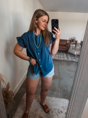 Teal Ruffled Top