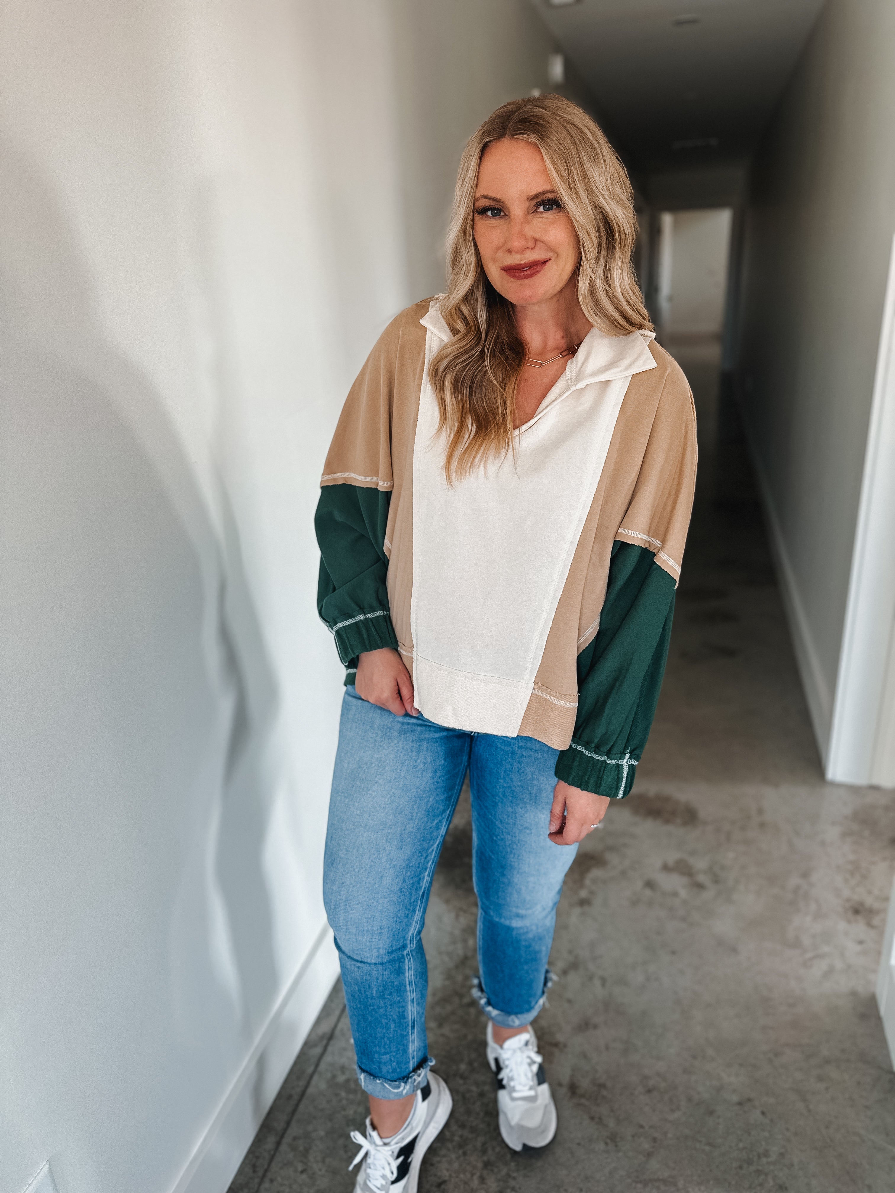 Green Colorblock Pullover