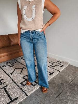 High Rise Wide Leg Medium Wash Denim