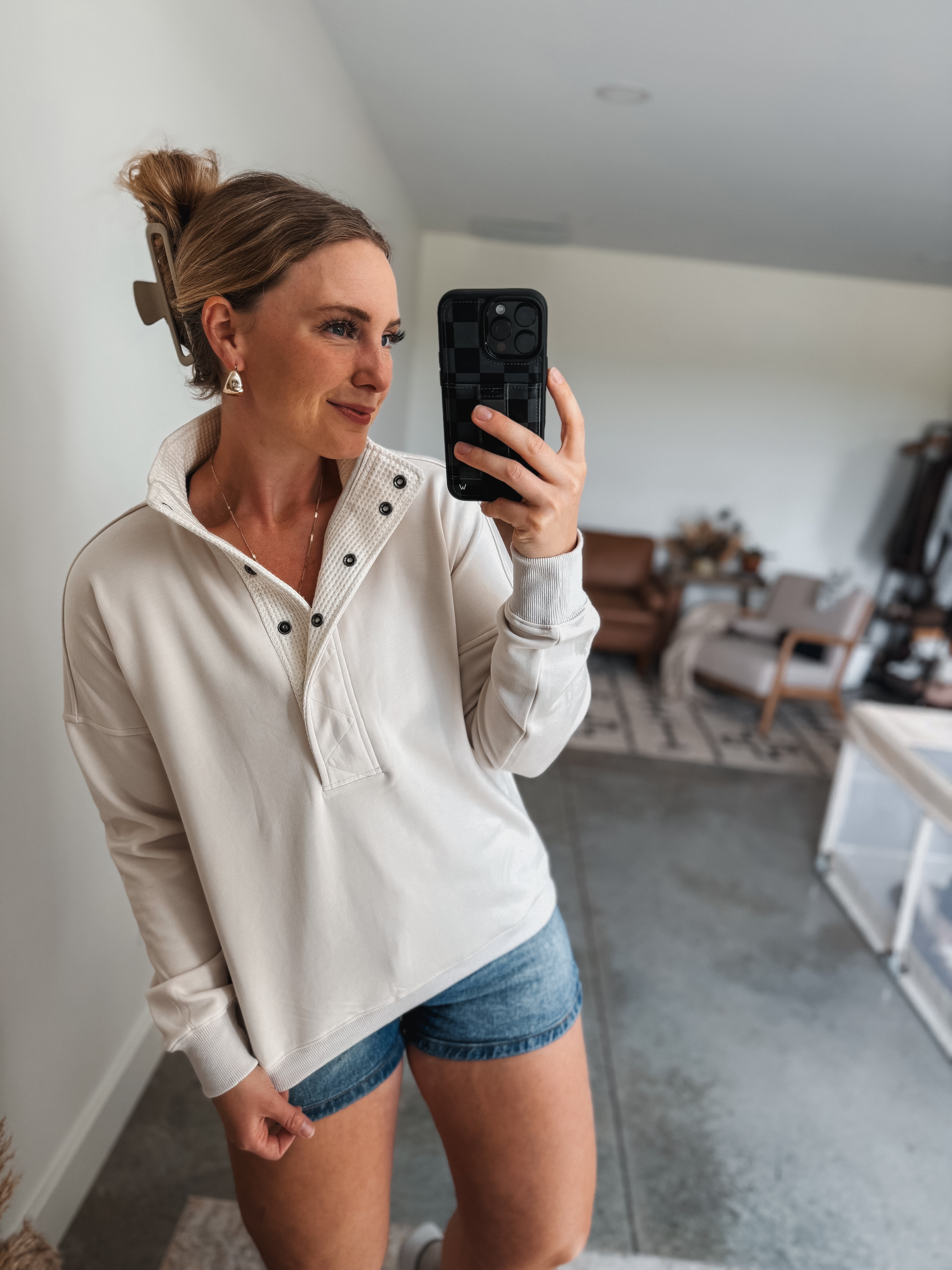 Snap Button Pullover: Cream
