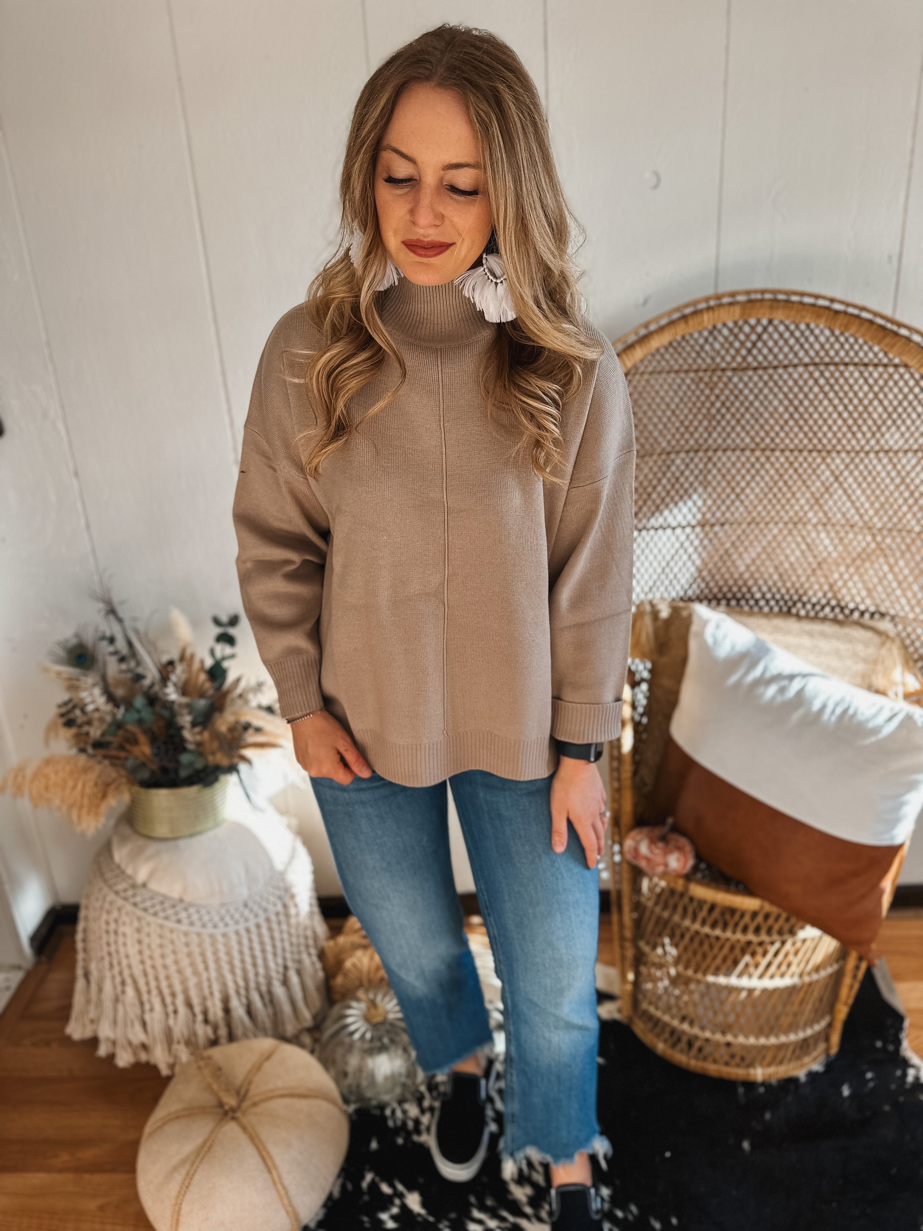 Taupe Mock Neck Sweater