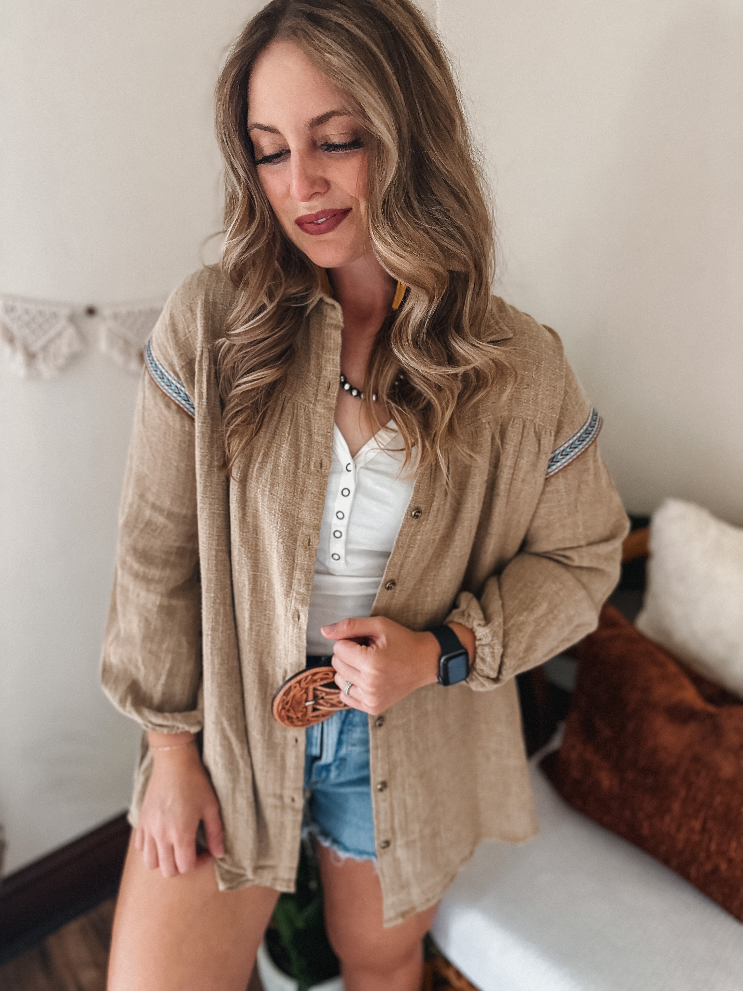 Camel Open Front Cardigan