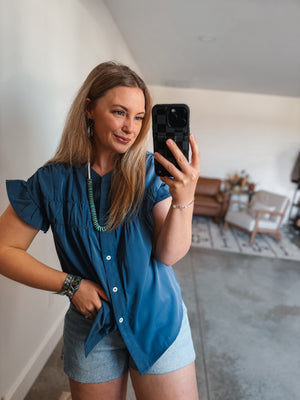 Teal Ruffled Top