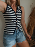 Navy Striped Button Tank