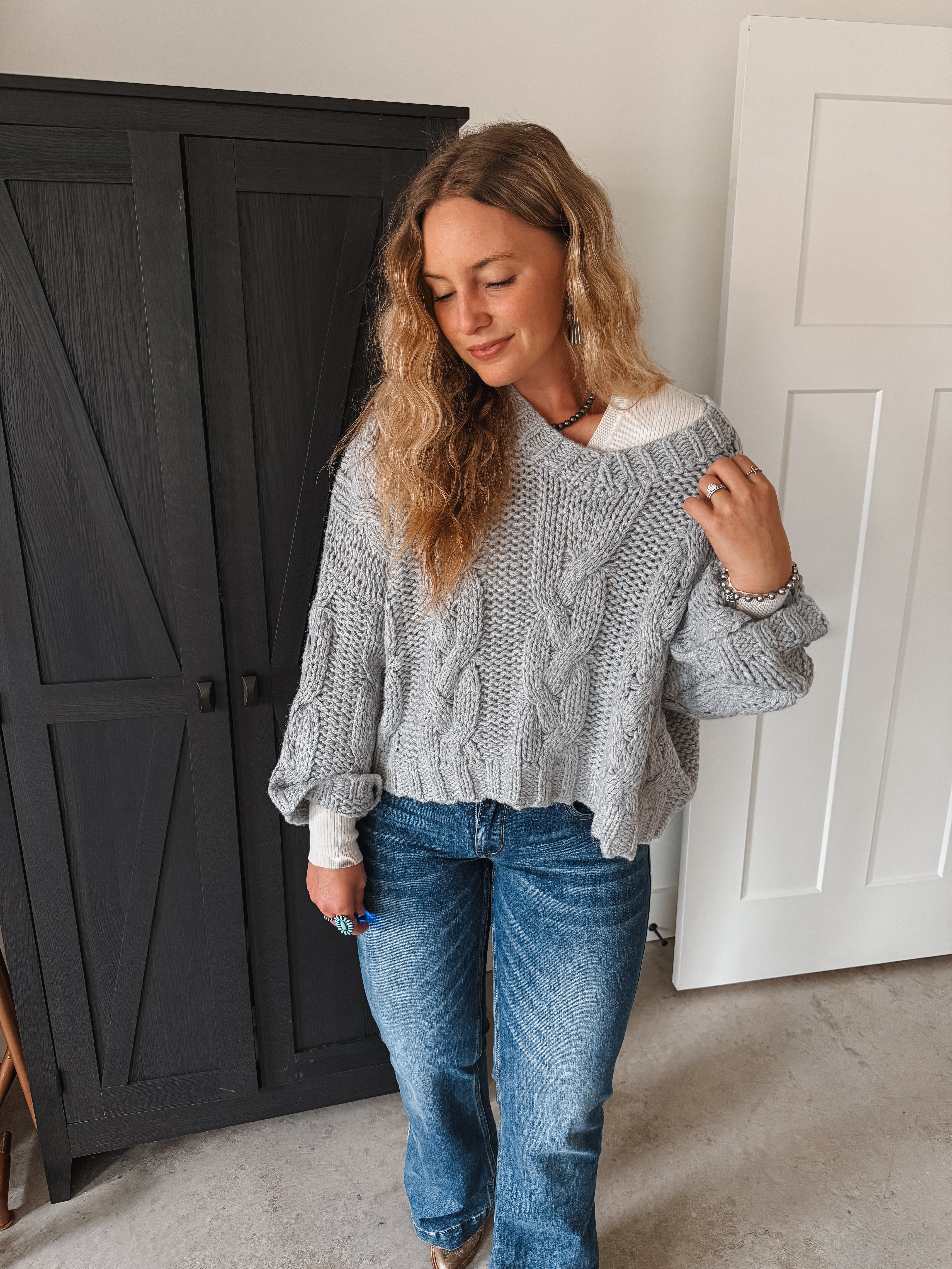 Grey Cable Knit Sweater