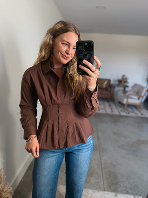 Brown Peplum Button Down