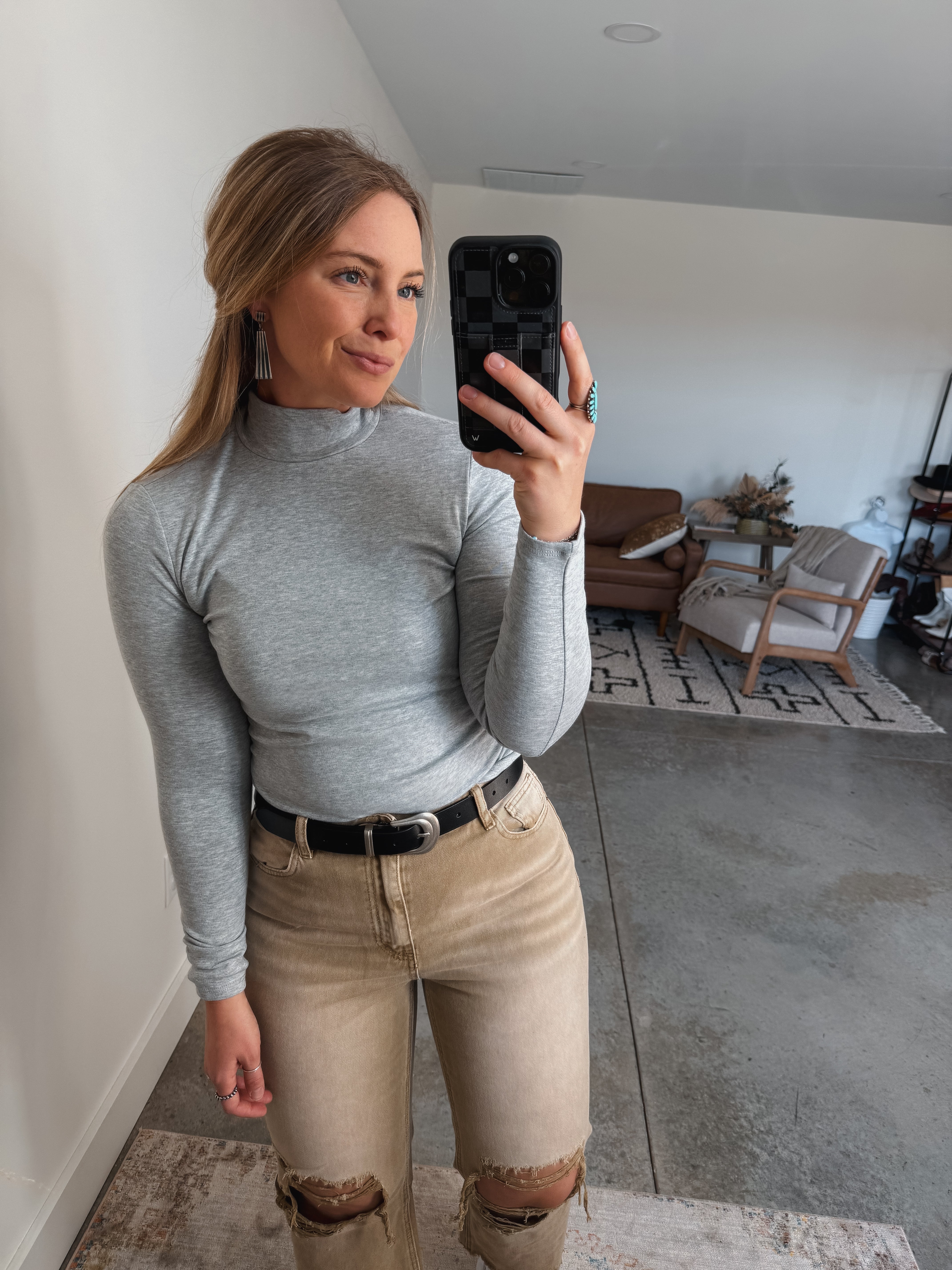 Grey Turtleneck Top