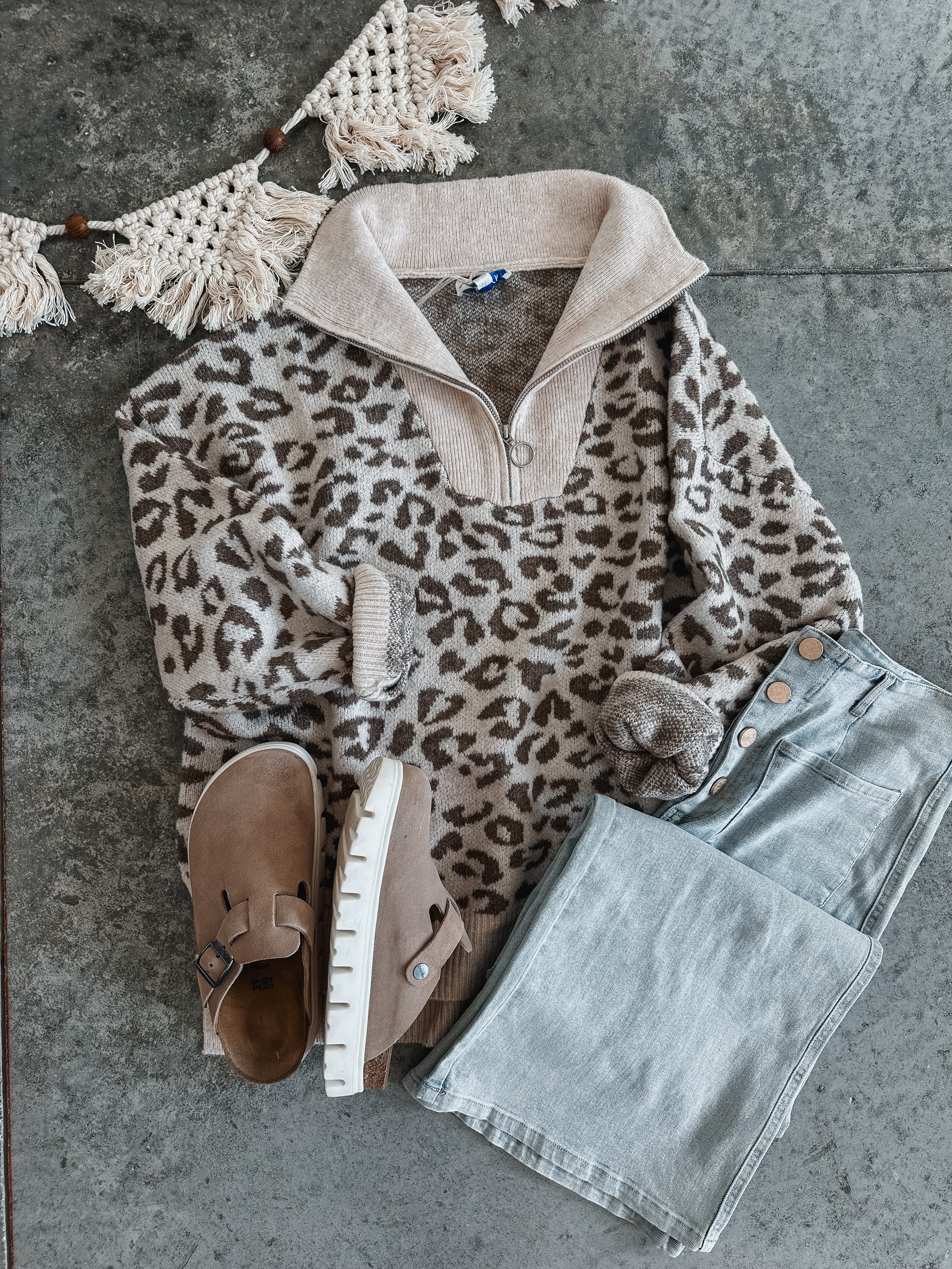 Leopard Half Zip Sweater