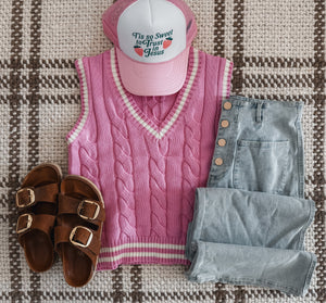 Pink Cable Sweater Vest