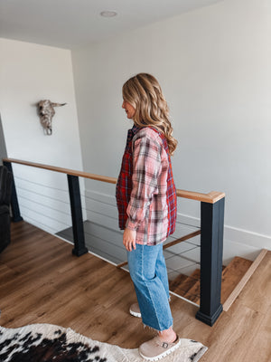 Red Plaid Combo Button Down