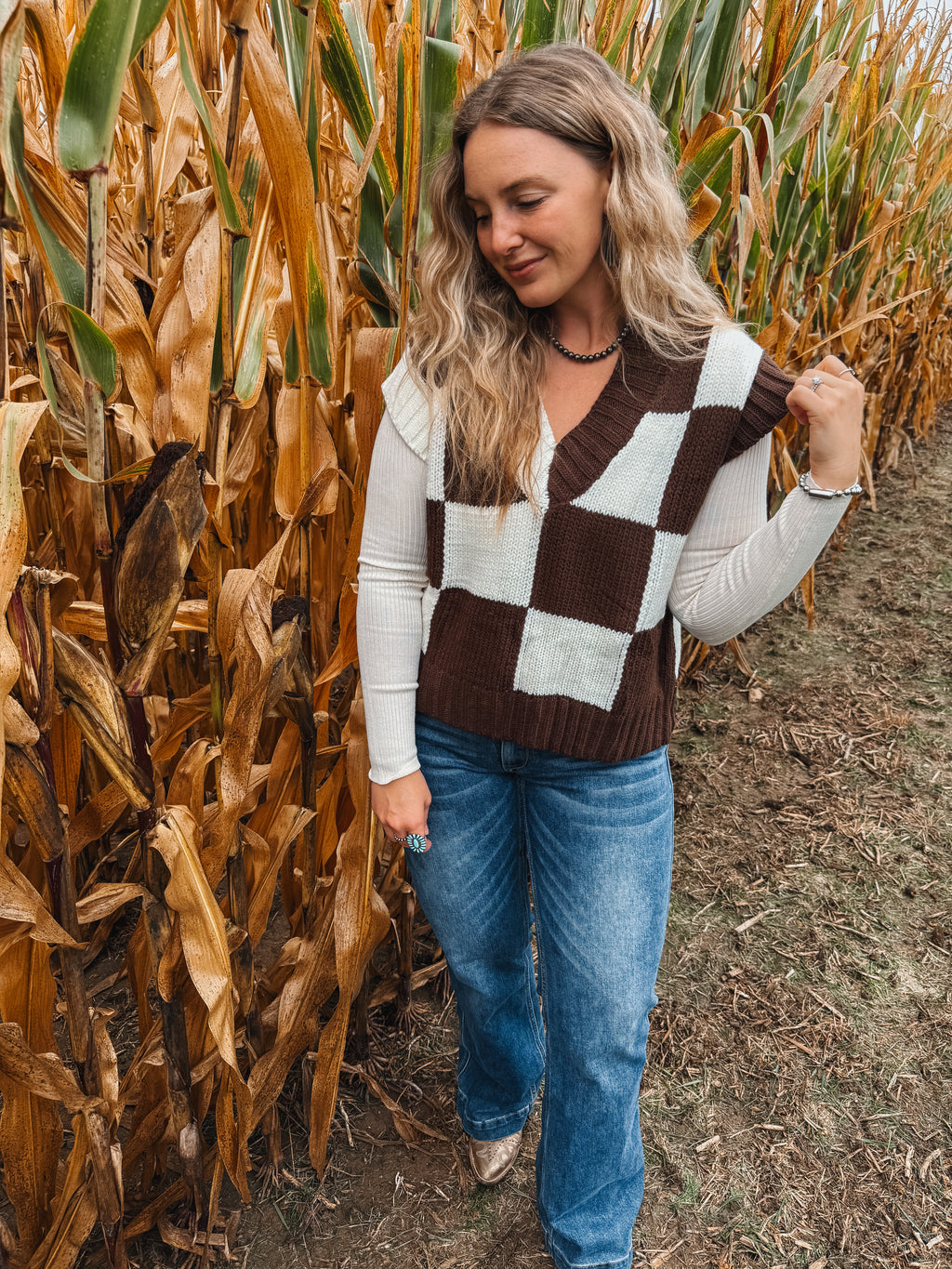 Brown Check Sweater Vest