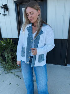 Knit and Denim Cardigan