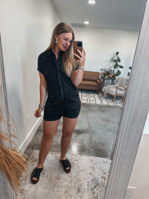 Black Mineral Wash Romper