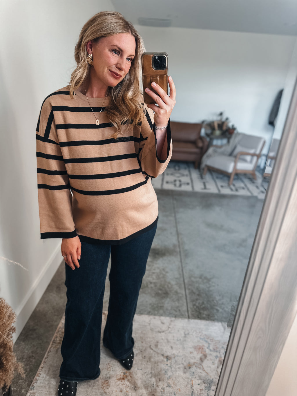 Tan and Black Striped Sweater