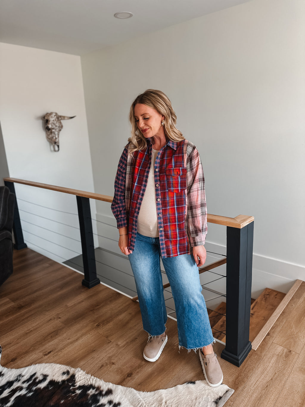 Red Plaid Combo Button Down