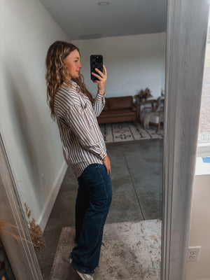Beige Striped Button Down