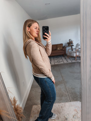 Tan Knit Zip Up Sweater