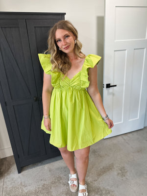 Lime Ruffle Sleeve Dress