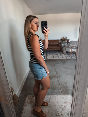 Navy Striped Button Tank